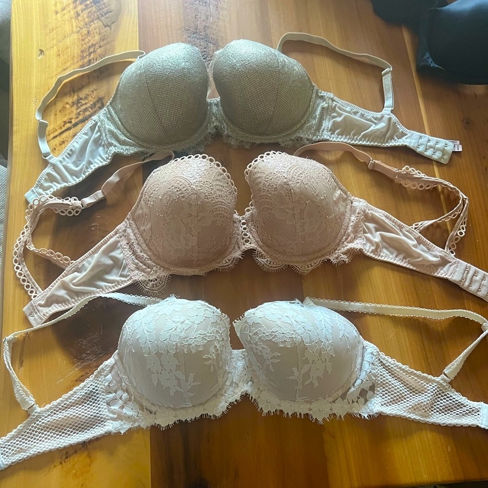 Victoria's Secret cream, nude shimmer , and light grey with sparkle Bras